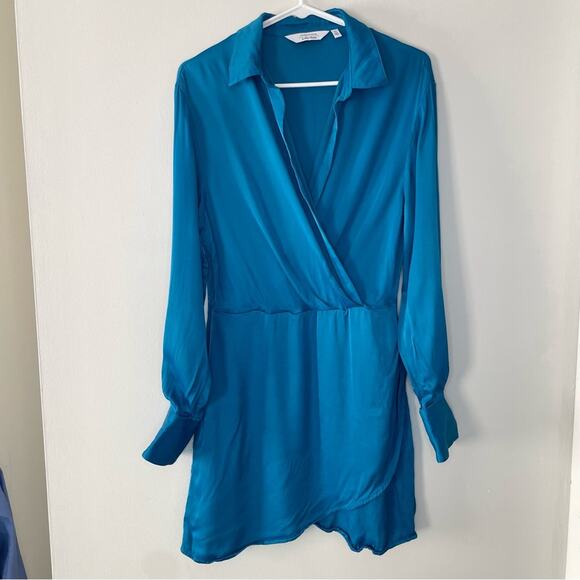 & Other Stories Mini Faux Wrap Satin Shirtdress Size 8 - Picture 4 of 10